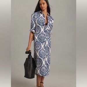 NWT Anthropologie Maeve Soren Blue and White Shirt Dress, size XS